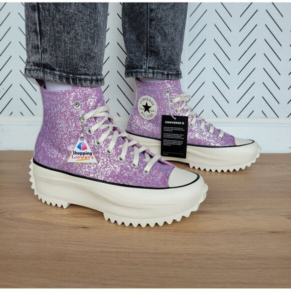 ⭐Converse Run Star Hike Platform 7.5 Women Shoes Sneaker Purple Glitter A10096C⭐ - Picture 3 of 12